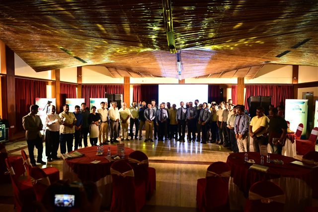 Delegate gathering in a banquet hall